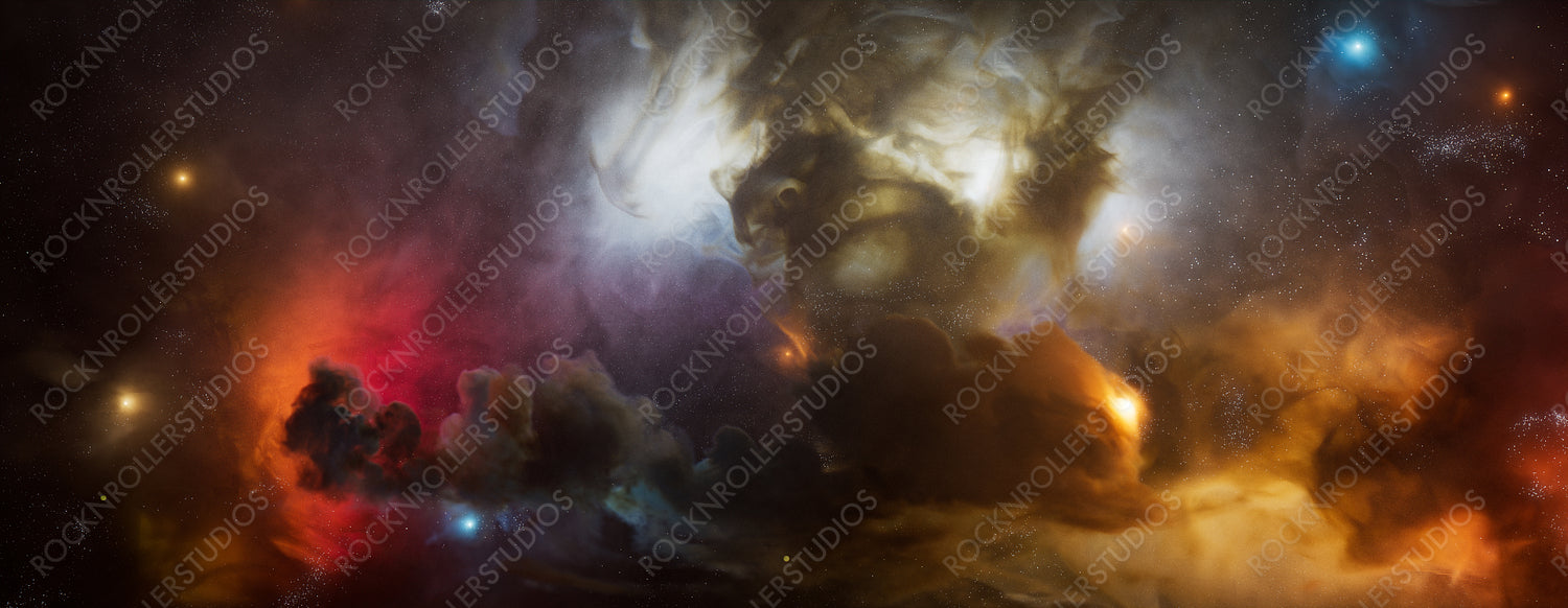 Atmospheric Galaxy Panorama. Sci-Fi Orange and Blue Background.
