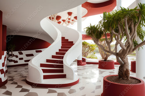 Modernist Staircase Background. Stylish Interior Design. Generative AI.