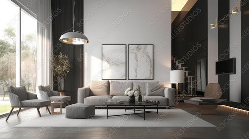 Contemporary Interior Design Background. Luxury Living Room. Generative AI.