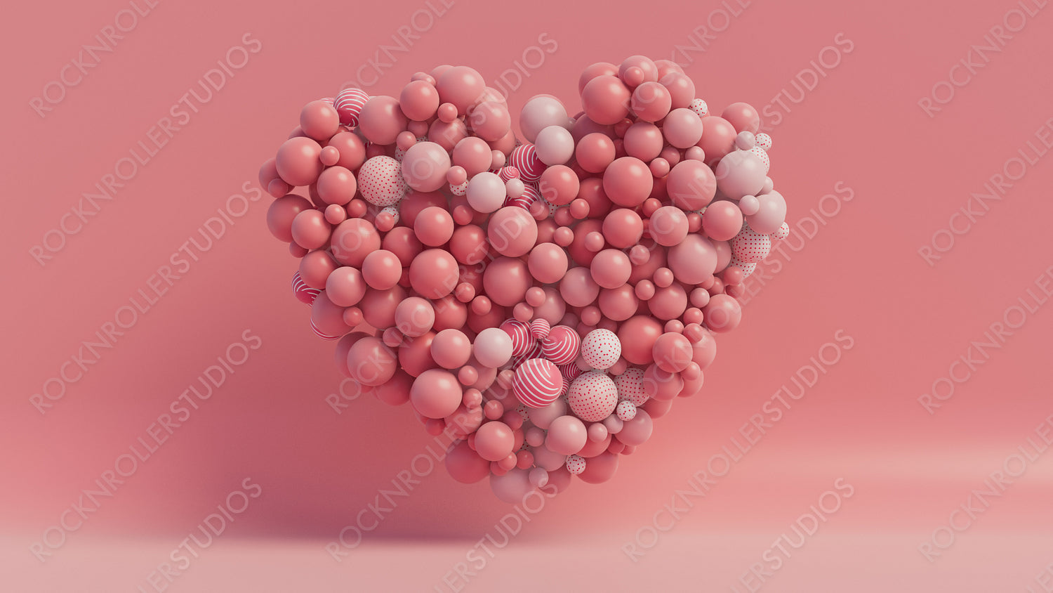 Multicolored Balloon Love Heart. Pink, Polka Dot and Striped Balloons arranged in a heart shape. 3D Render.