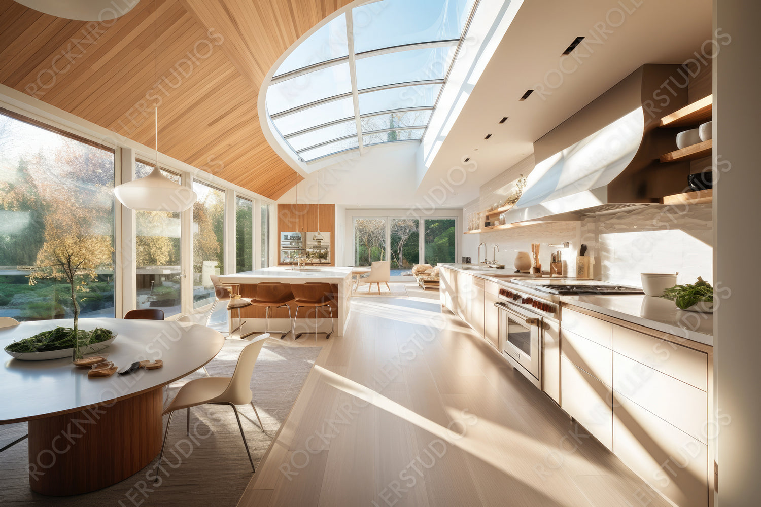 Minimal Kitchen. Contemporary Interior Design Background. Generative AI.