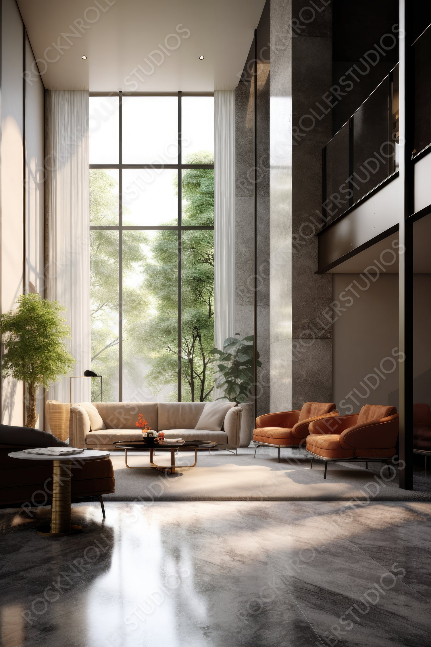 Modernist Interior Design Background. Contemporary Living Room. Generative AI.