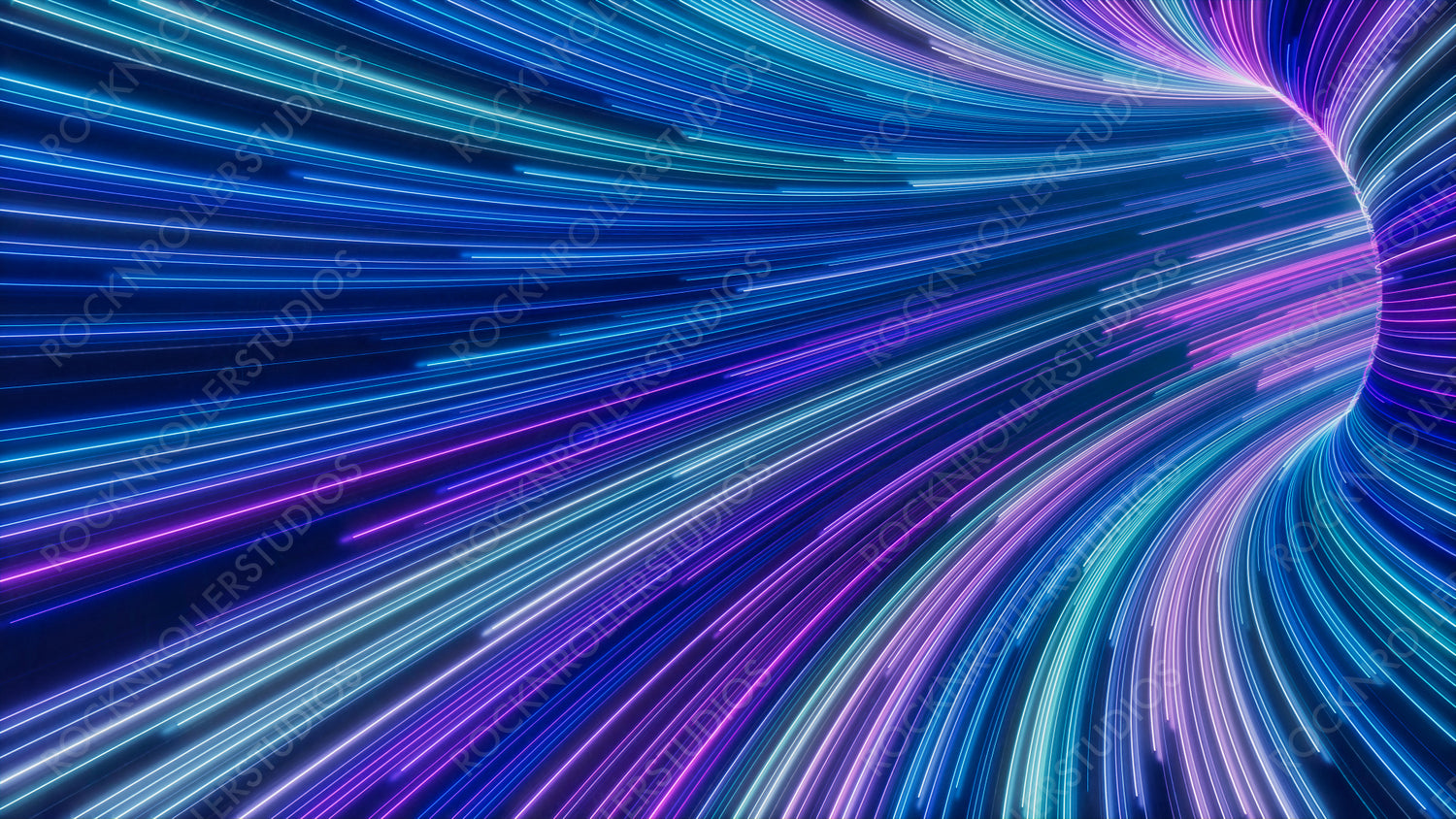 Abstract Neon Lights Tunnel with Lilac, Turquoise and Blue Swirls. 3D Render.