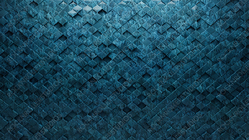 Arabesque, Textured Wall background with tiles. 3D, tile Wallpaper with Polished, Blue Patina blocks. 3D Render