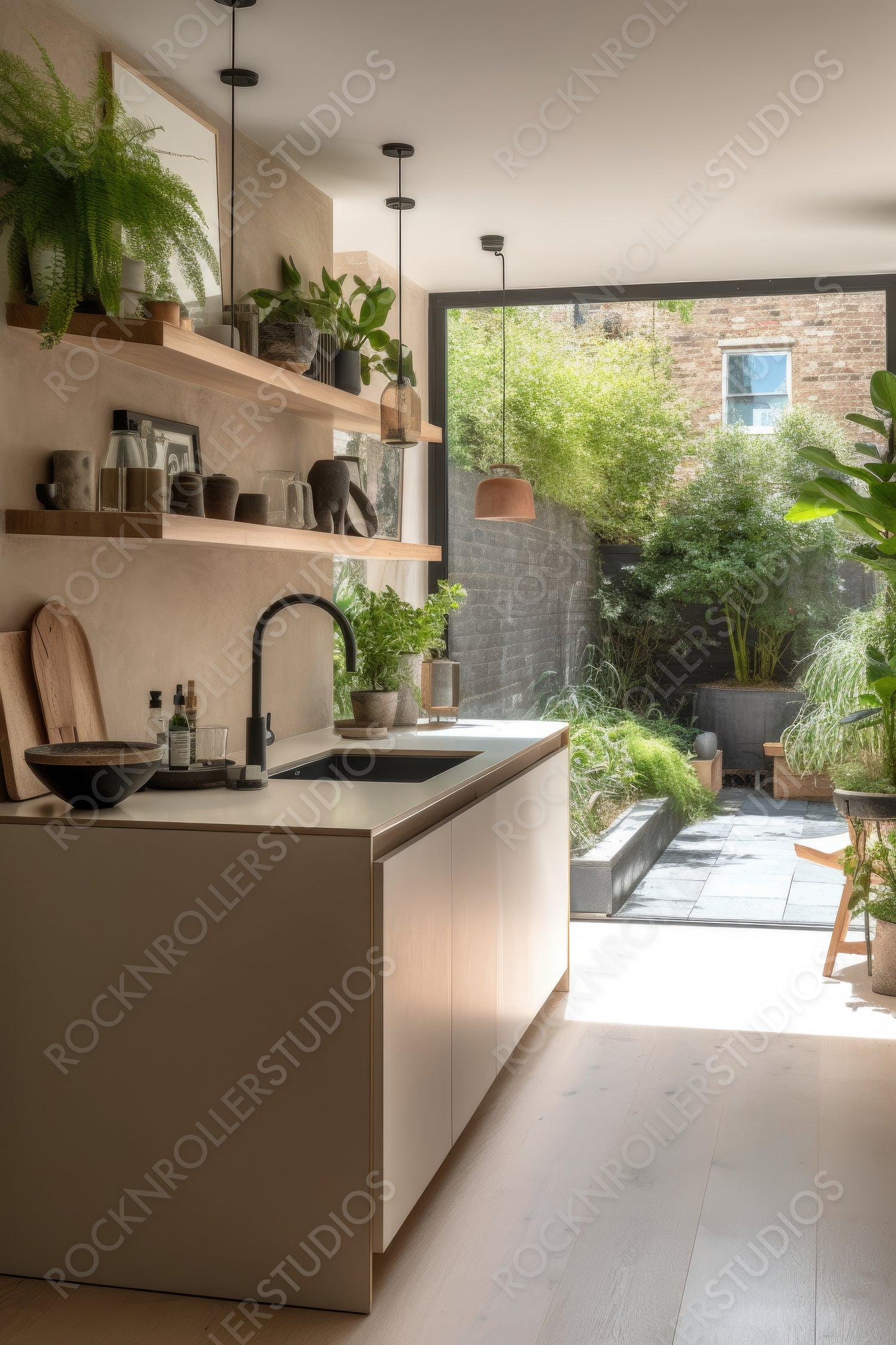 Modern Interior Design Background. Stylish Kitchen. Generative AI.
