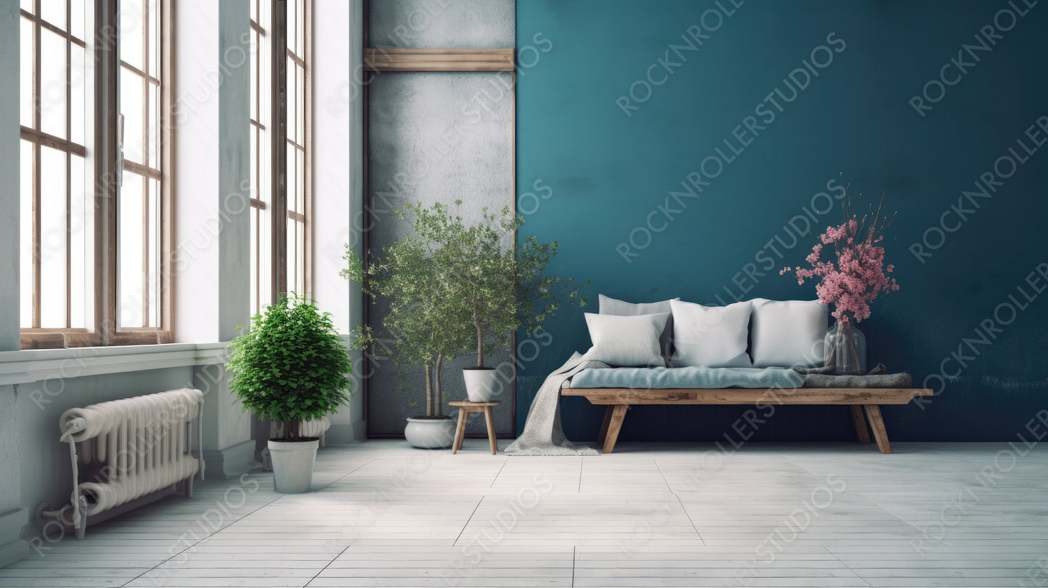 Hipster Interior Design Background. Stylish Home. Generative AI.