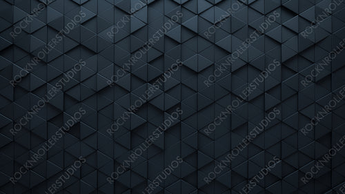 Polished Tiles arranged to create a 3D wall. Triangular, Futuristic Background formed from Black blocks. 3D Render