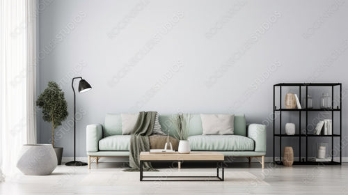 Scandinavian Living Room Background. Stylish Interior Design. Generative AI.