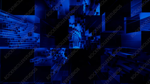 Futuristic, Blue 3D Block background. Vibrant colored Tech Wallpaper. 3D Render