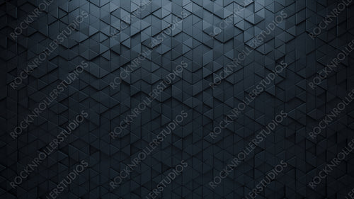3D Tiles arranged to create a Futuristic wall. Triangular, Black Background formed from Semigloss blocks. 3D Render