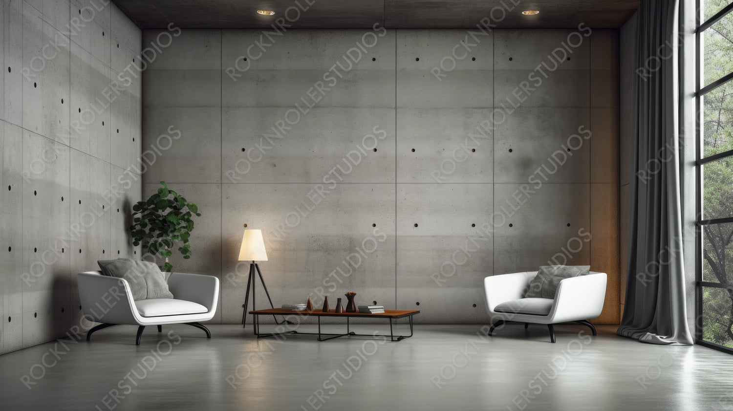 Stylish Interior Design Background. Loft Living Room. Generative AI.