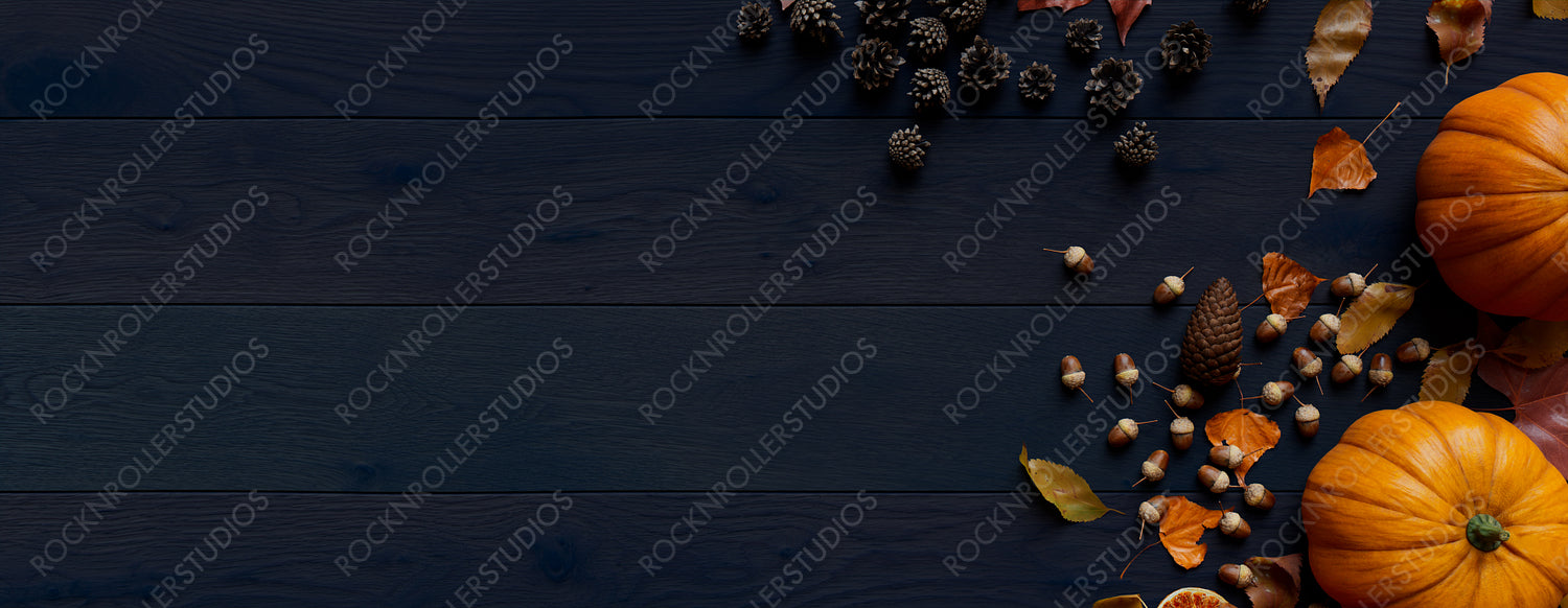 Harvest Wallpaper including Pumpkins, Acorns, Fall leaves and Berries.
