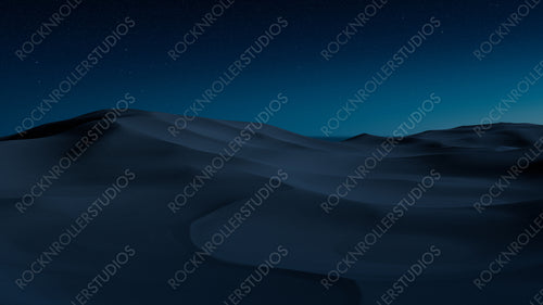 Night Landscape, with Desert Sand Dunes. Surreal Contemporary Background with Blue Gradient Starry Sky