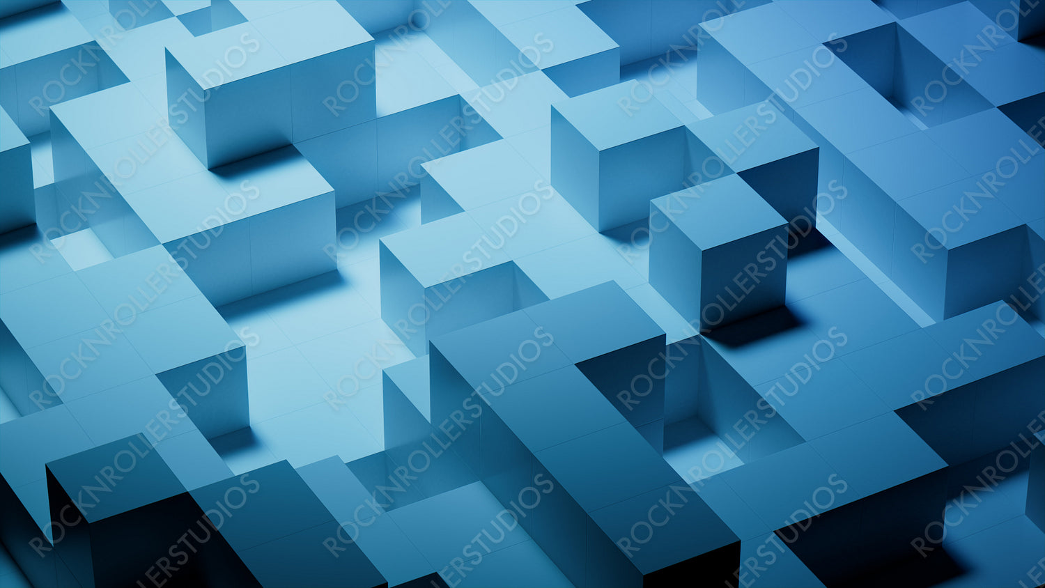 Perfectly Aligned Glossy Cubes. Blue, Modern Tech Wallpaper. 3D Render.