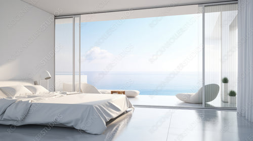 Minimal Bedroom Background. Contemporary Interior Design. Generative AI.