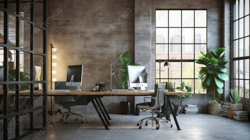 Industrial Office Background. Stylish Interior Design. Generative AI.