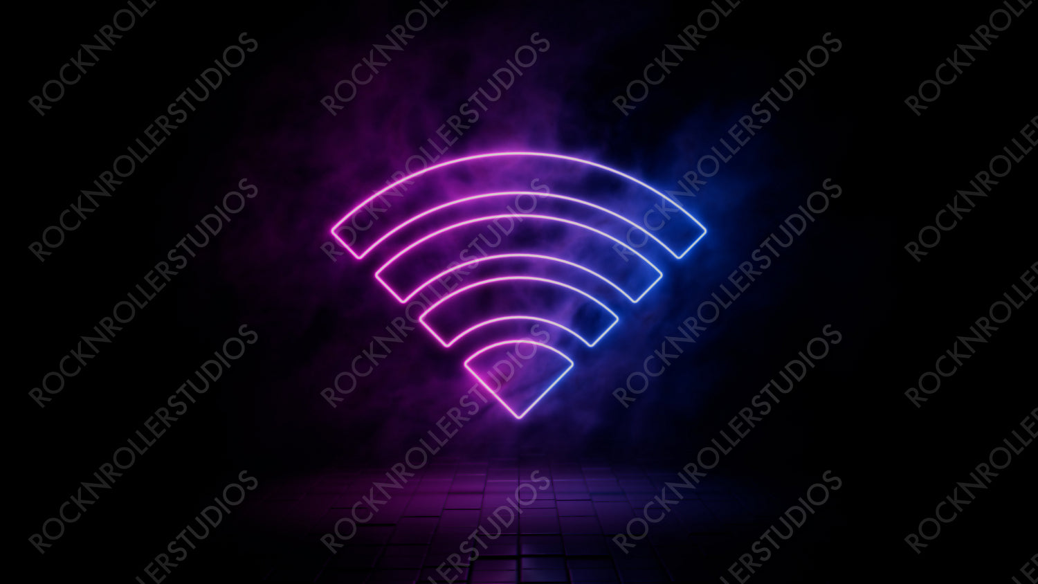Pink and blue neon light wifi icon. Vibrant colored wireless technology symbol, isolated on a black background. 3D Render