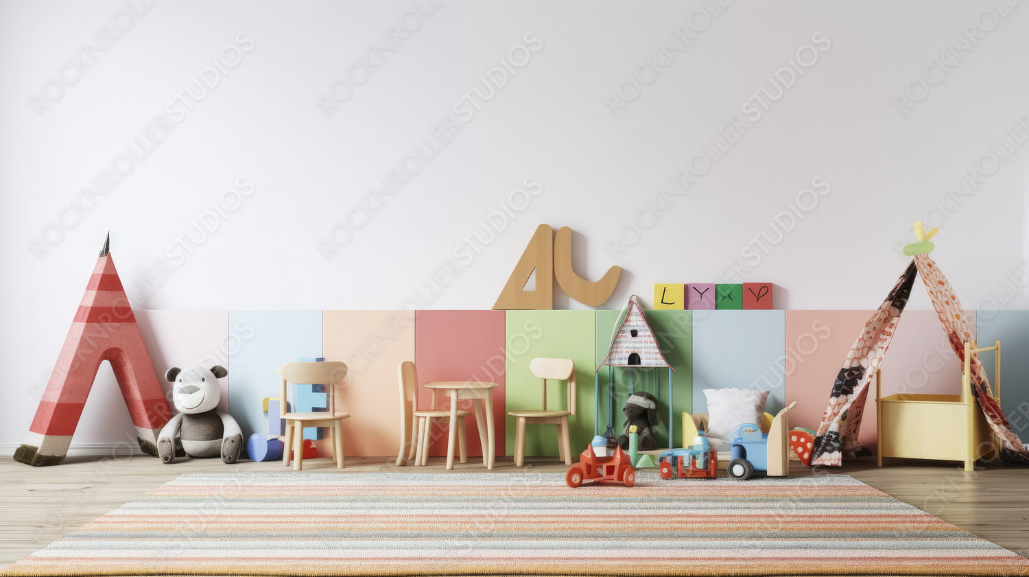 Contemporary Interior Design Background. Modern Playroom. Generative AI.