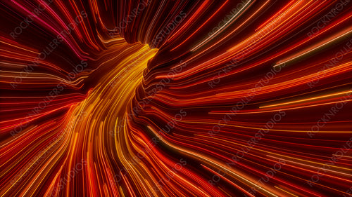 Orange, Yellow and Red Colored Streaks form Colorful Lines Tunnel. 3D Render.