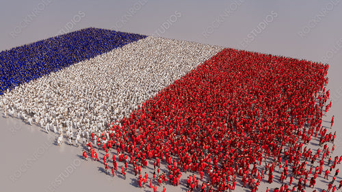 French Flag formed from a Crowd of People. Banner of France on White.