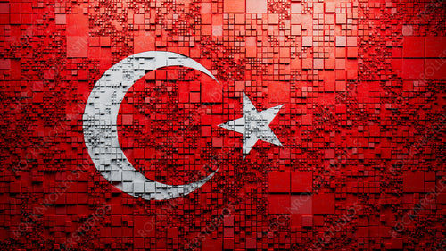 Flag of Turkey rendered in a Futuristic 3D style. Turkish Innovation Concept. Tech Background.