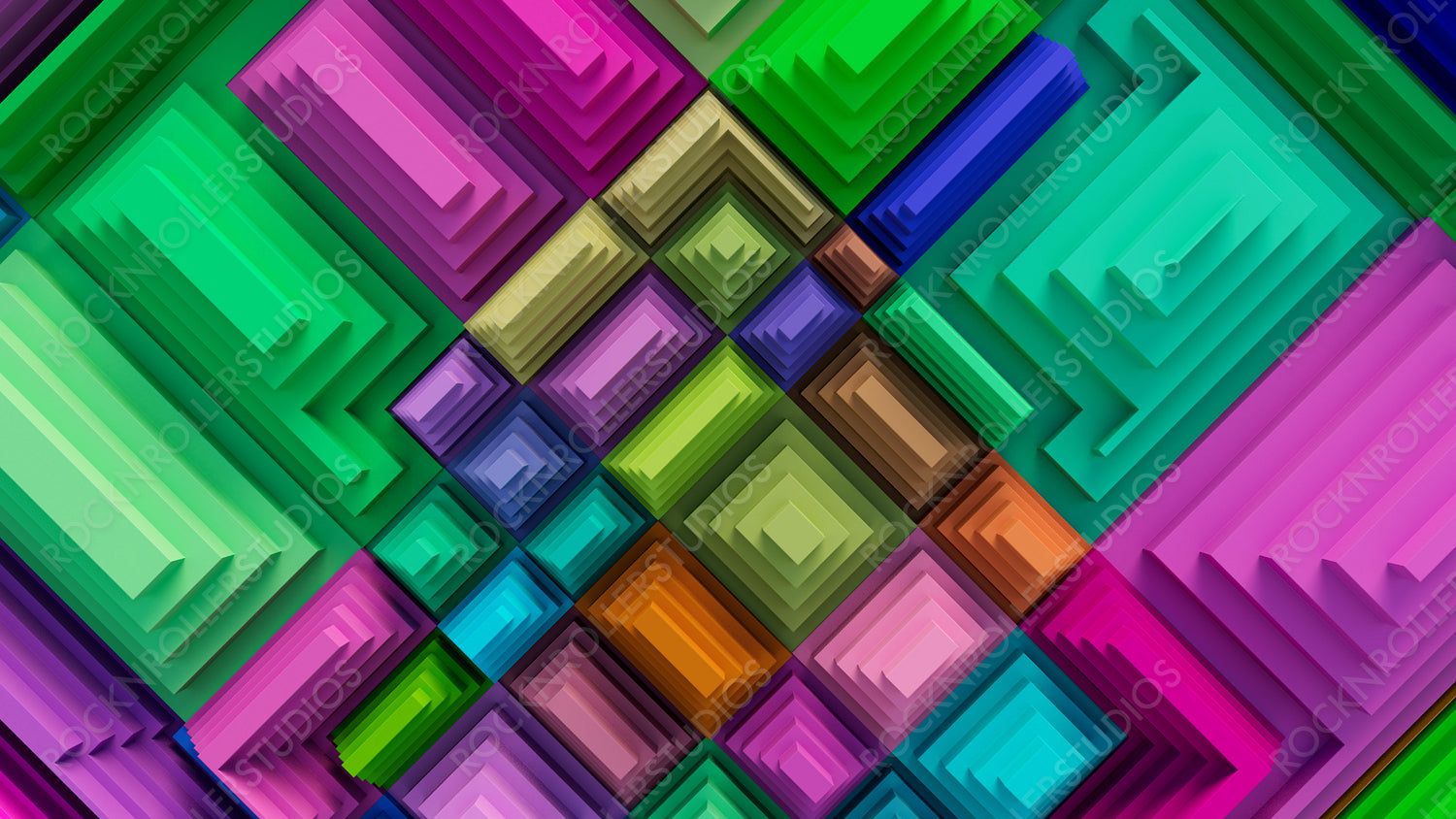 Multicolored, Tech Background with a Geometric 3D Structure. Bright, Stepped design with Extruded Futuristic Forms. 3D Render.