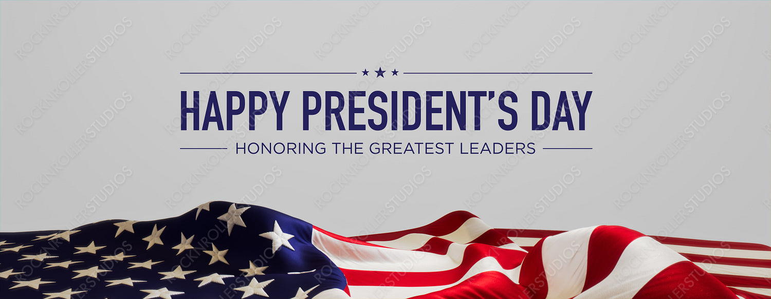 Presidents day Banner. Authentic Holiday Background with US Flag on White.