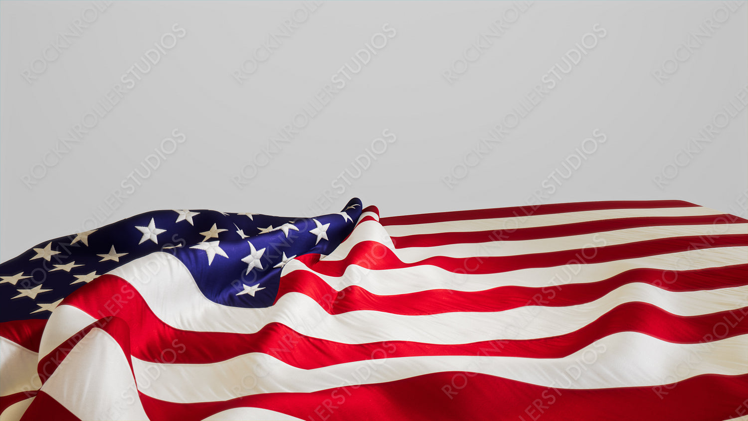 US Flag Banner for Memorial Day Isolated on White. Authentic Holiday Background with Copy-Space.