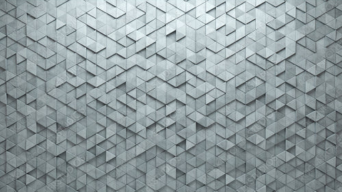 Semigloss Tiles arranged to create a Futuristic wall. Triangular, 3D Background formed from Concrete blocks. 3D Render