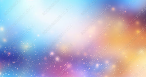 Glittering Gradient Background with Hologram Effect and Magic Lights. Holographic Abstract Fantasy Backdrop with Fairy Sparkles and Festive Blurs.
