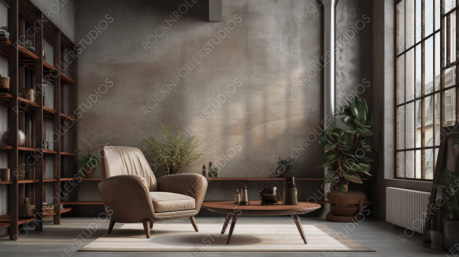 Contemporary Interior Design Background. Industrial Living Room. Generative AI.