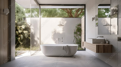 Contemporary Interior Design Background. Loft Bathroom. Generative AI.