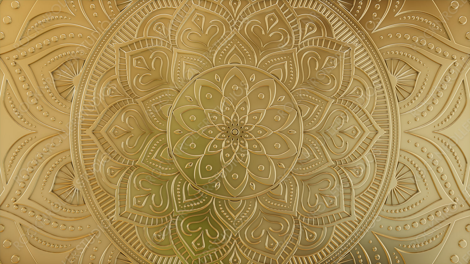 Diwali Festival Background, with Gold 3D Mandala Flower. 3D Render.