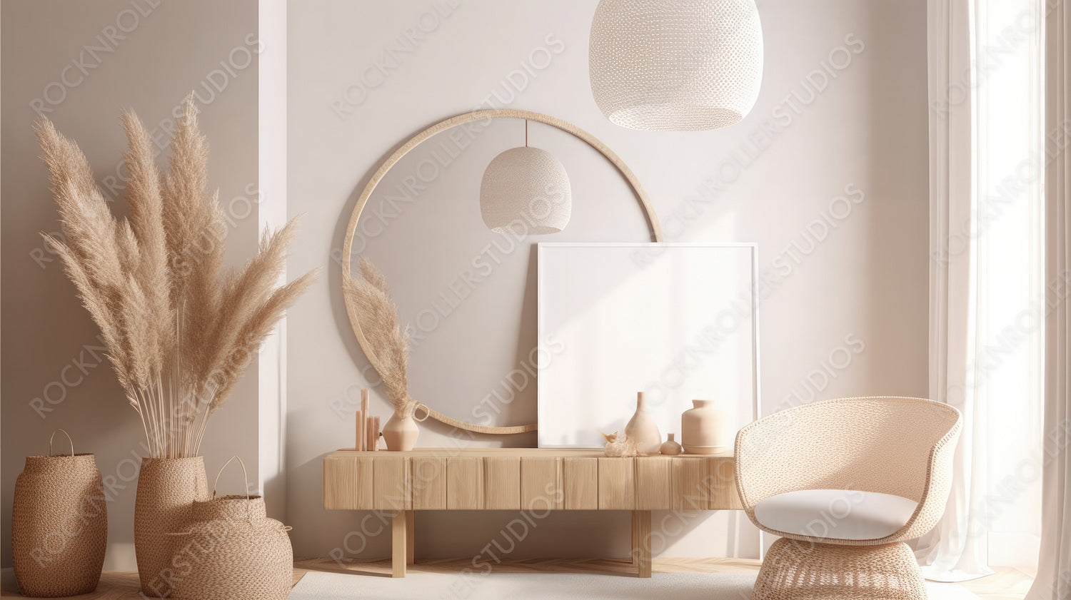 Contemporary Interior Design Background. Scandi Poster Mockup. Generative AI.