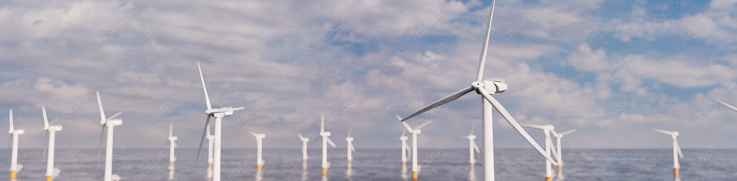 Wind Power. Offshore Wind Turbines on a Cloudy Afternoon. Renewable Energy Concept.