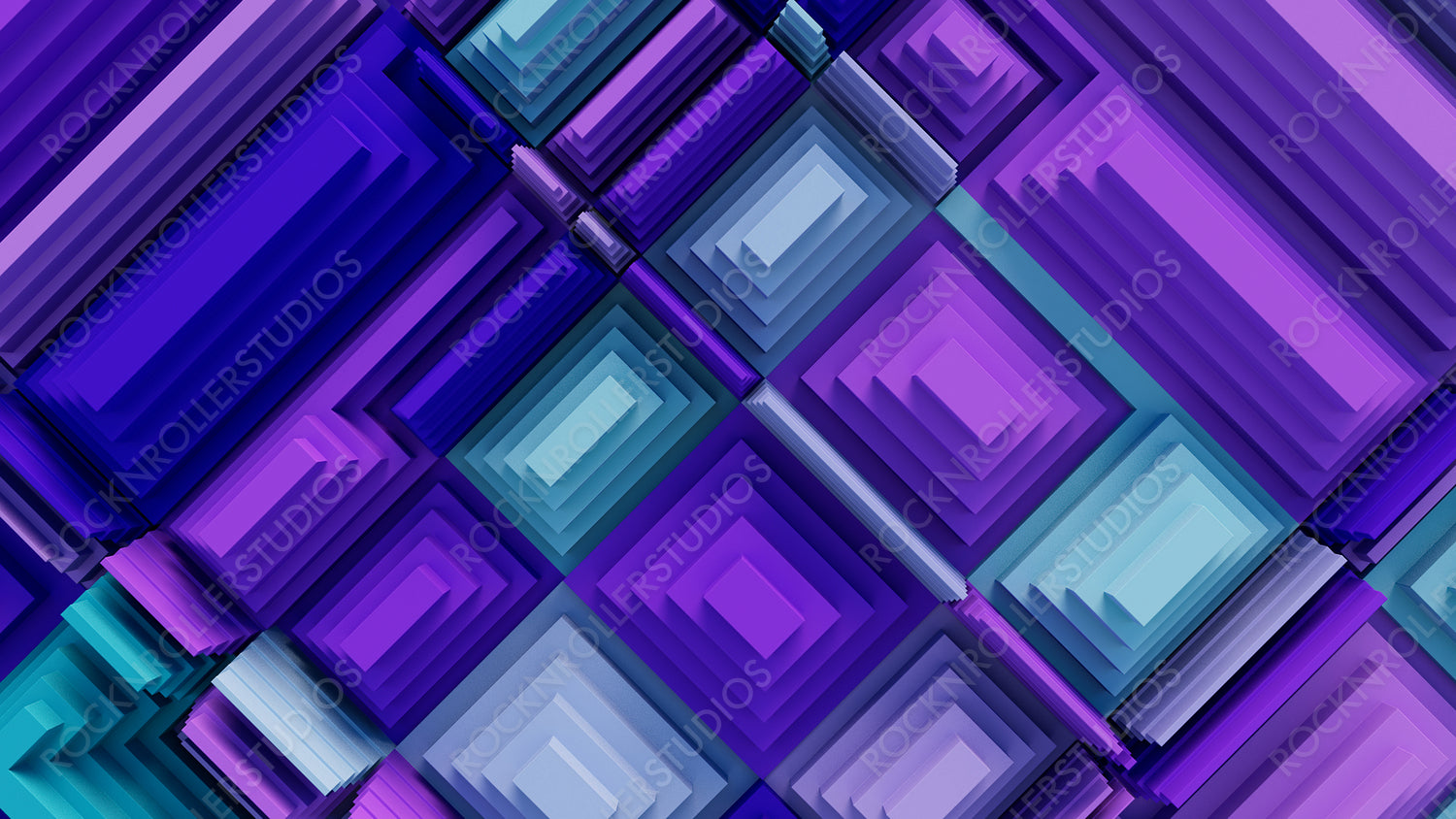 Purple and Turquoise Tech Background with a Geometric 3D Structure. Clean, Stepped design with Extruded Futuristic Forms. 3D Render.