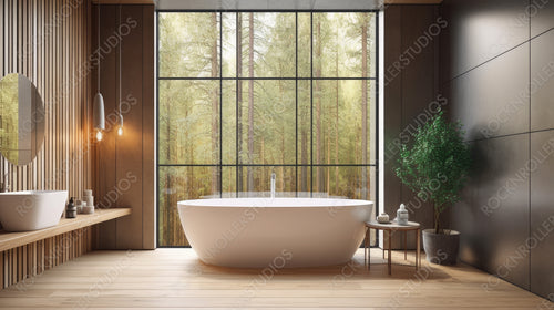 Stylish Bathroom. Modern Interior Design Background. Generative AI.