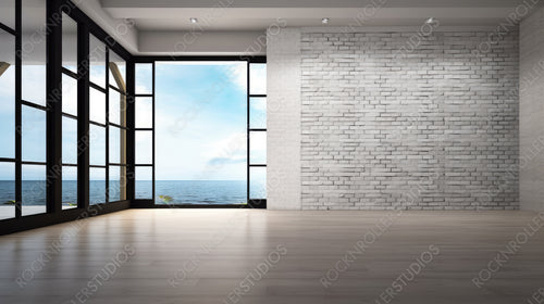 Sea View Interior Design Background. Contemporary Living Room. Generative AI.