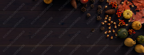 Dark wood Tabletop with fall themed border.