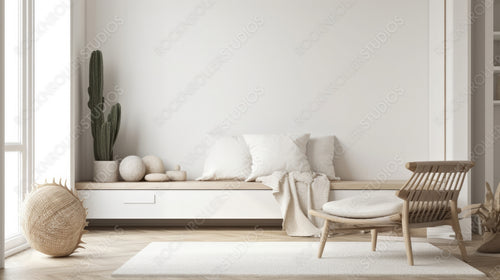 Stylish Interior Design Background. Minimal Living Room. Generative AI.