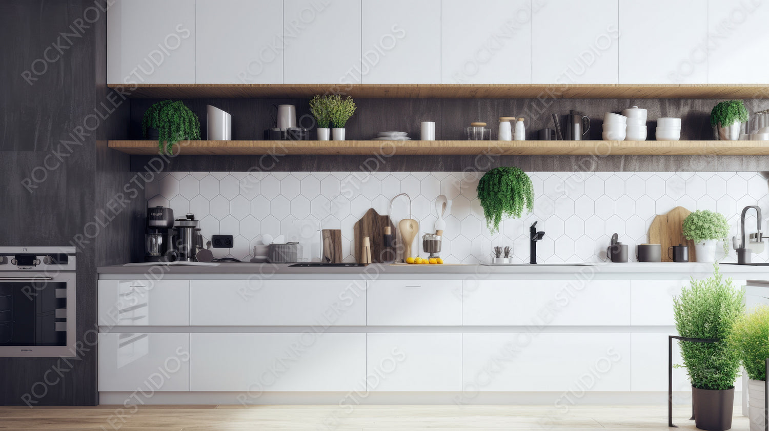 Modern Kitchen Background. Contemporary Interior Design. Generative AI.