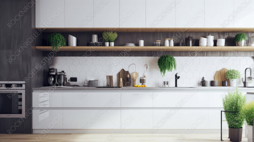 Modern Kitchen Background. Contemporary Interior Design. Generative AI.