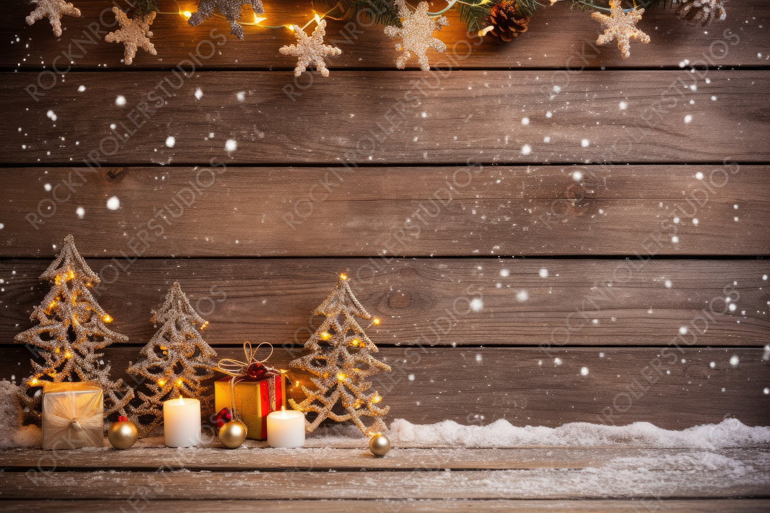 Christmas Decorations on Wooden Background