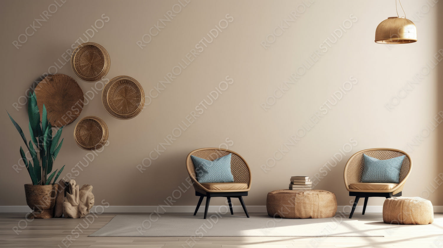 Contemporary Interior Design Background. Boho Living Room. Generative AI.