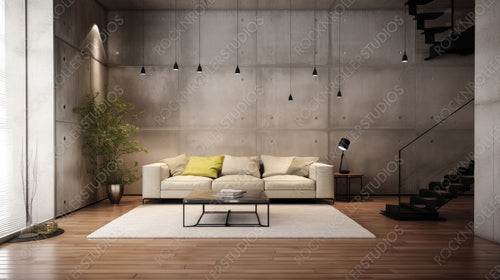 Loft Living Room. Contemporary Interior Design Background. Generative AI.