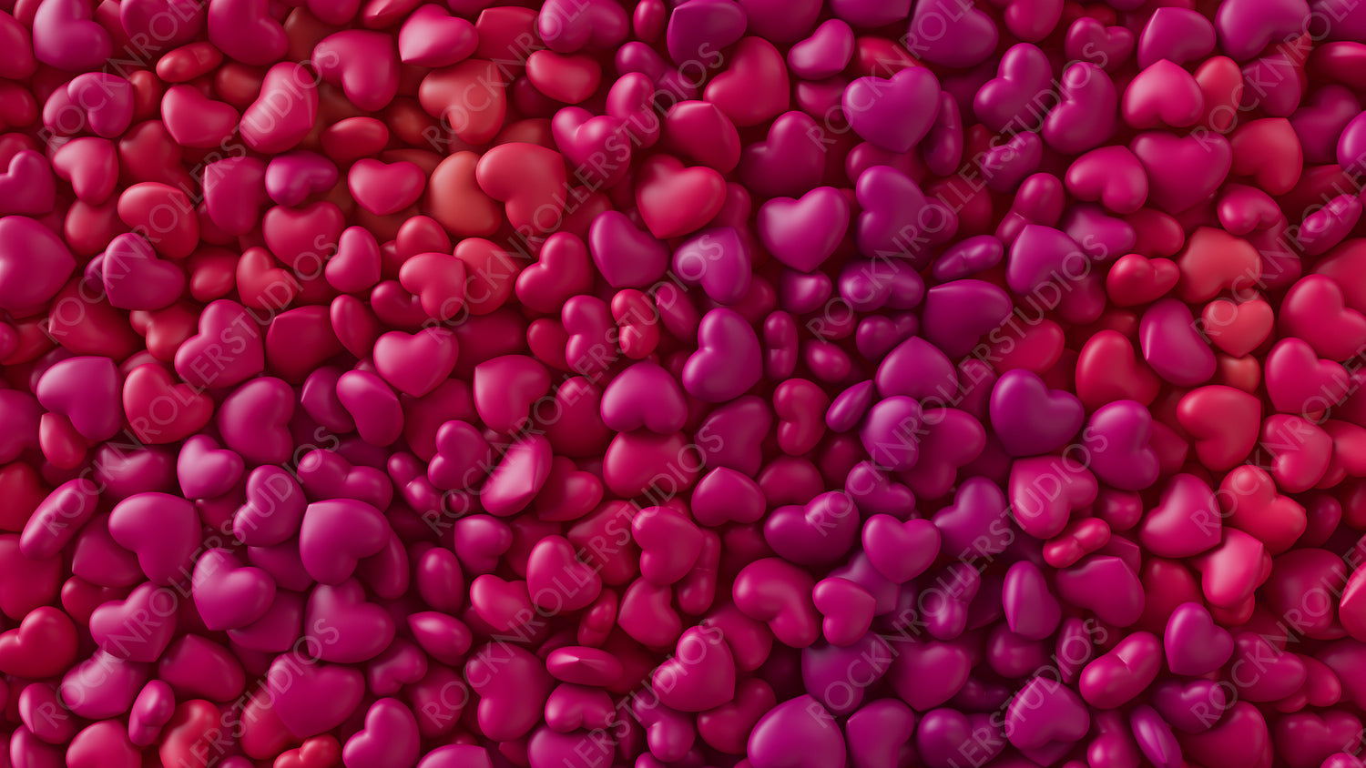 Multicolored Heart background. Valentine Wallpaper with Pink, Orange and Red love hearts. 3D Render 