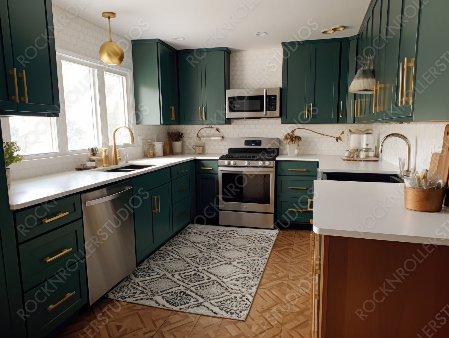Contemporary Kitchen. Art Deco Interior Design Background. Generative AI.