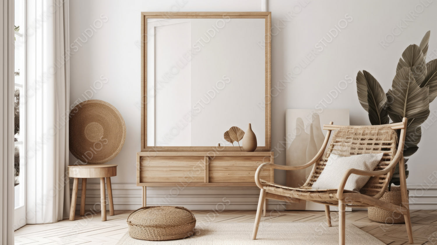 Stylish Home. Scandi Interior Design Background. Generative AI.