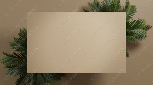 Rectangle Botanical Frame with Palm Plant Border. Beige, Natural Design with copy space.