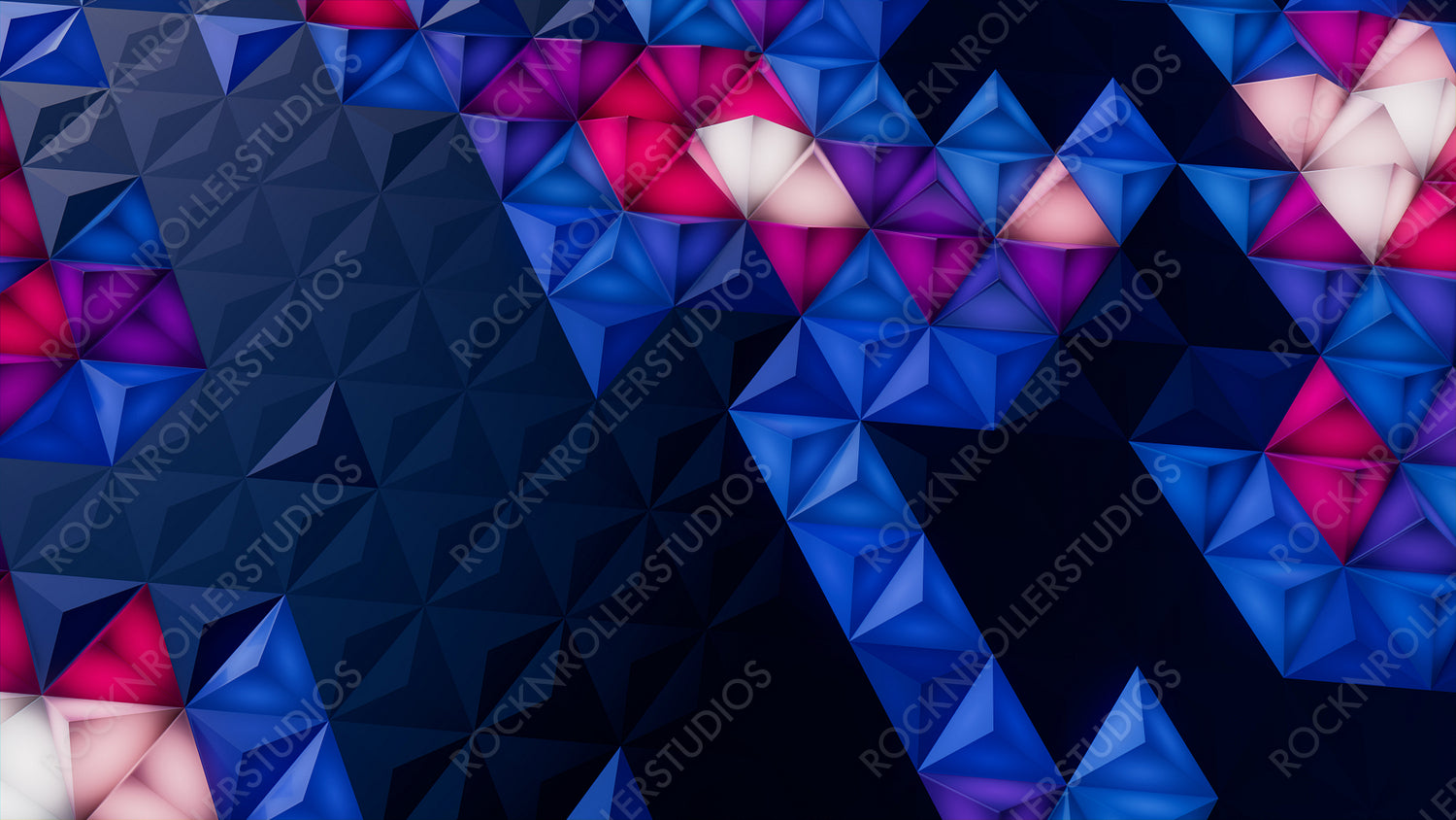 Illuminated, Blue and Pink Three-Dimensional Surface with Tetrahedrons. Futuristic, Colorful 3d Texture.